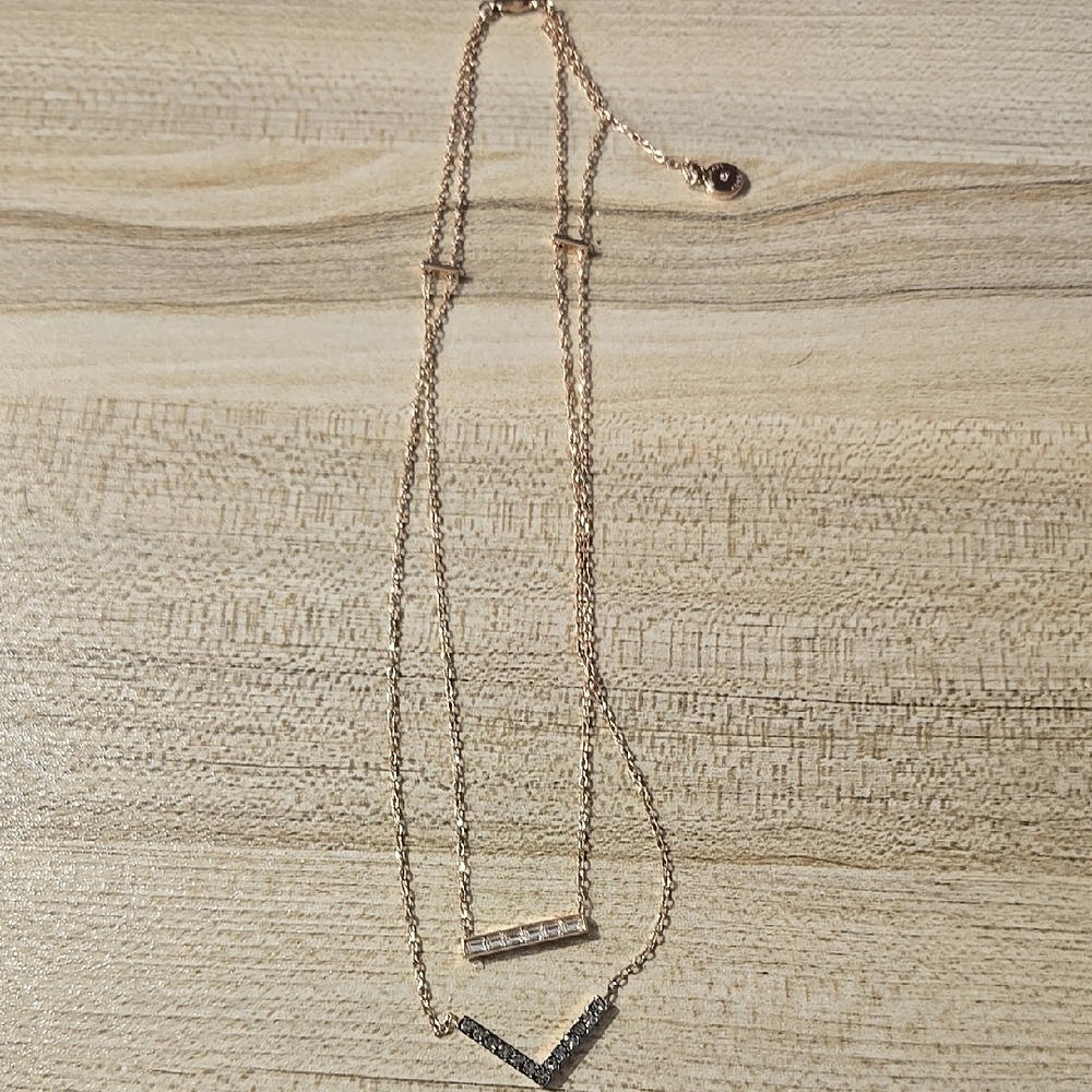 Michael Kors Rose Gold Tone Pave Bar & Arrow Pendant Tiered Necklace